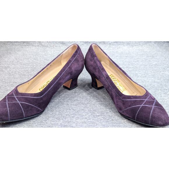 FERRAGAMO Womens Pumps - Purple, Suede Leather, Heels, Florence Italy, Size 8 - Picture 5 of 8